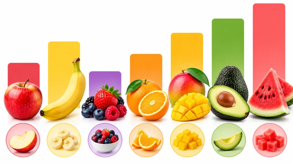 Gráfico comparativo de calorías de frutas