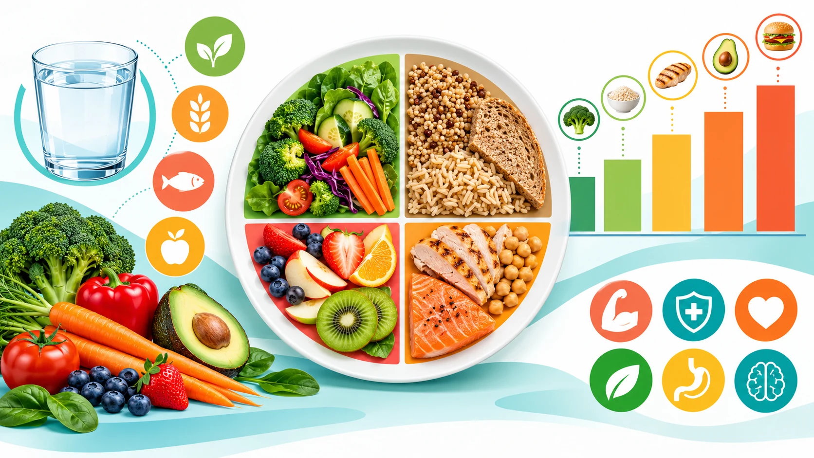 Gráficas de Alimentación Saludable: Cómo Interpretarlas 2 Gráficas de alimentación saludable: infografía del plato con los grupos de alimentos